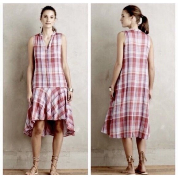 Anthropologie Maeve Pippa Plaid Seersucker Madras Summer Dress Size Small PInk - Picture 2 of 8